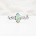 Vintage Marquise Cut Ornate Scroll Design Fire Opal Engagement Ring - Additional view