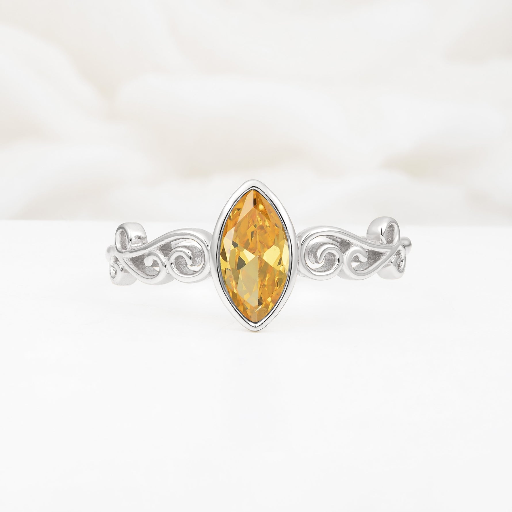 Vintage Marquise Cut Ornate Scroll Design Citrine Engagement Ring - Additional view