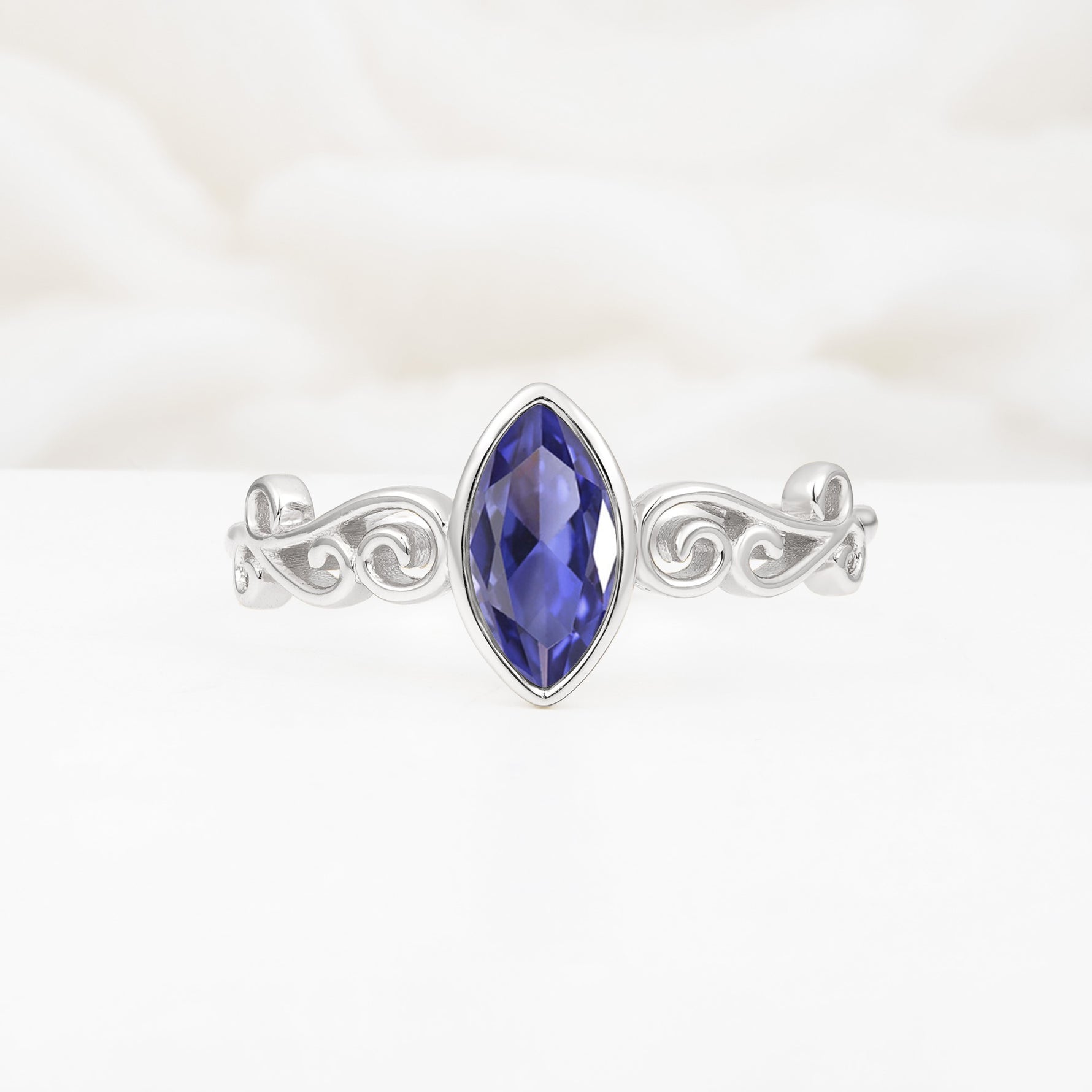 Vintage Marquise Cut Ornate Scroll Design Tanzanite Engagement Ring - Additional view