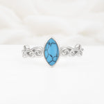 Vintage Marquise Cut Ornate Scroll Design Turquoise Engagement Ring - Additional view
