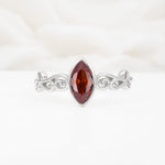 Vintage Marquise Cut Ornate Scroll Design Garnet Engagement Ring - Additional view