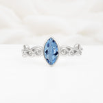 Vintage Marquise Cut Ornate Scroll Design Aquamarine Engagement Ring - Additional view