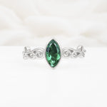 Vintage Marquise Cut Ornate Scroll Design Emerald Engagement Ring - Additional view