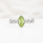 Vintage Marquise Cut Ornate Scroll Design Peridot Engagement Ring - Additional view