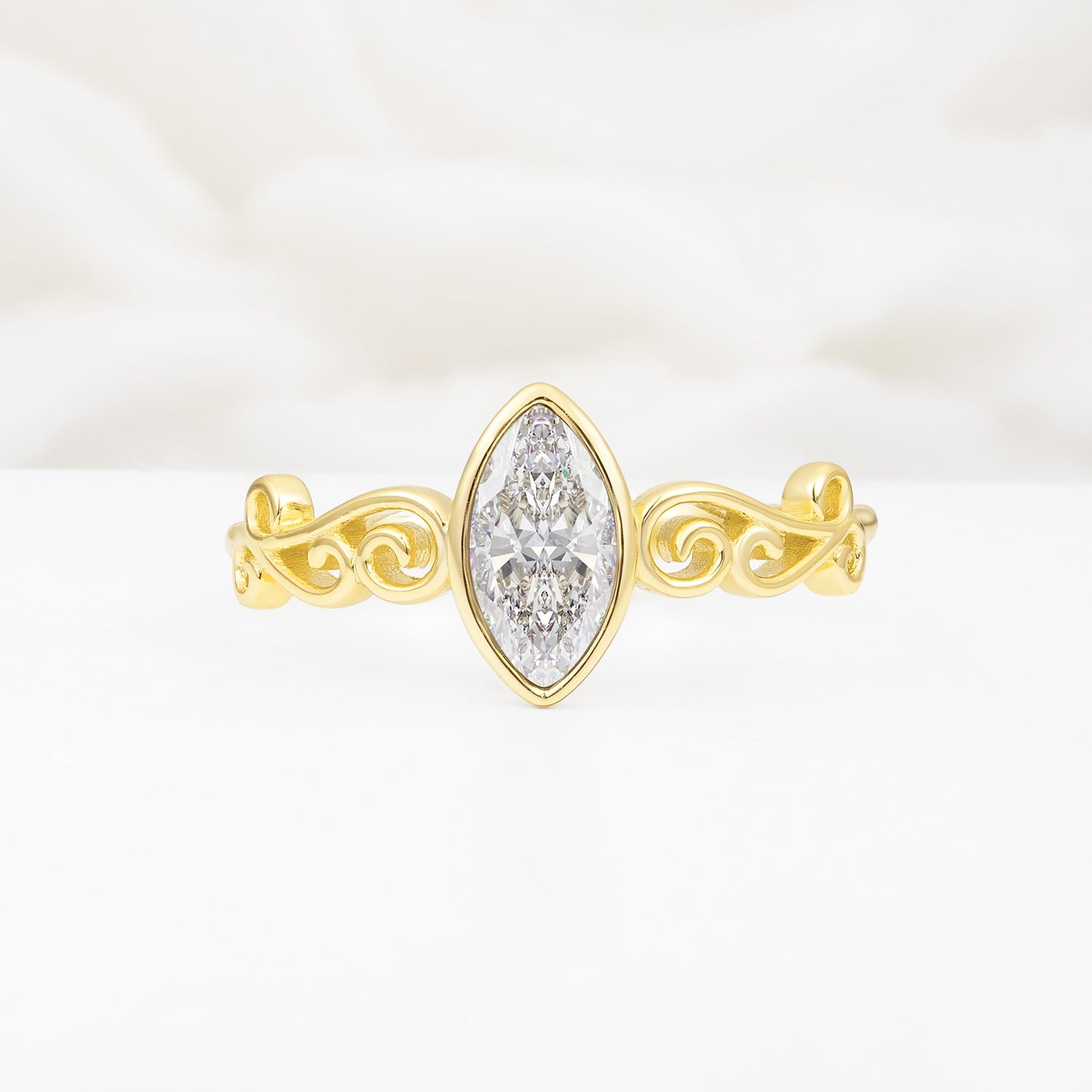 Vintage Marquise Cut Ornate Scroll Design Moissanite Engagement Ring - Additional view