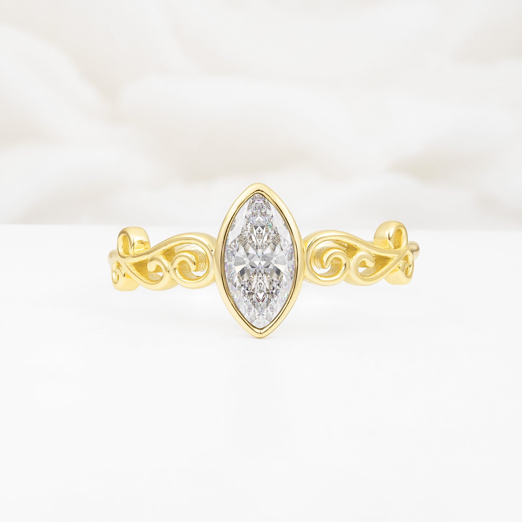 Vintage Marquise Cut Ornate Scroll Design Moissanite Engagement Ring - Additional view