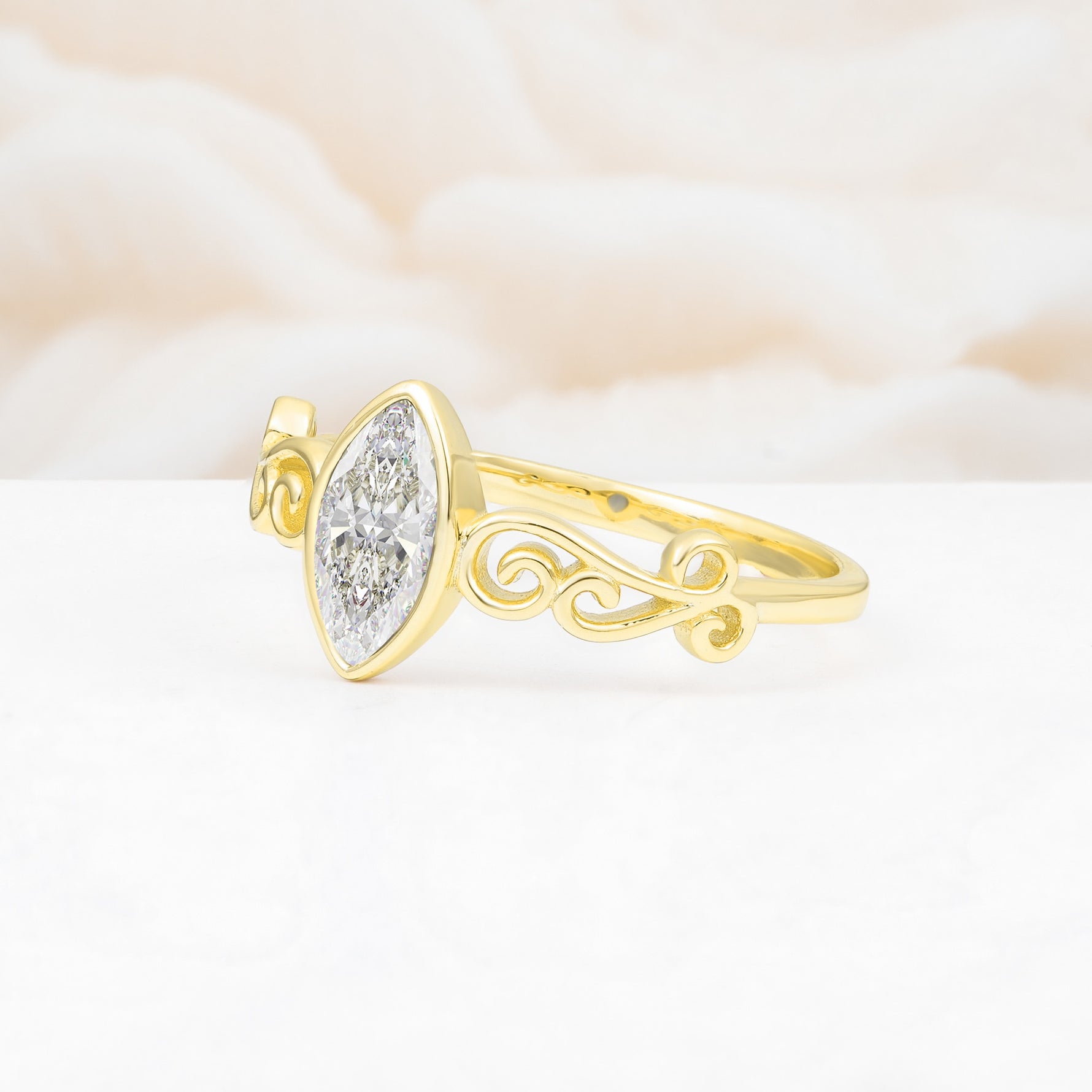 Vintage Marquise Cut Ornate Scroll Design Moissanite Engagement Ring - Additional view