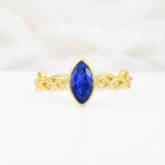 Vintage Marquise Cut Ornate Scroll Design Sapphire Engagement Ring - Additional view