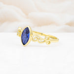 Vintage Marquise Cut Ornate Scroll Design Sapphire Engagement Ring - Additional view