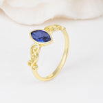 Vintage Marquise Cut Ornate Scroll Design Sapphire Engagement Ring - Additional view