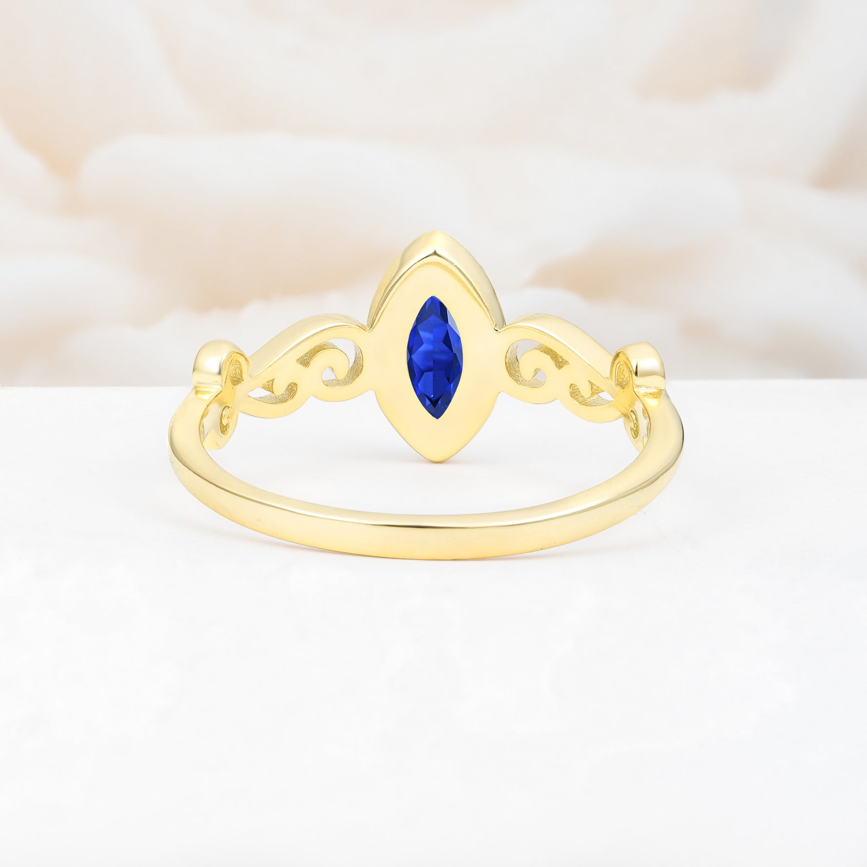 Vintage Marquise Cut Ornate Scroll Design Sapphire Engagement Ring - Additional view