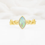 Vintage Marquise Cut Ornate Scroll Design Fire Opal Engagement Ring - Additional view