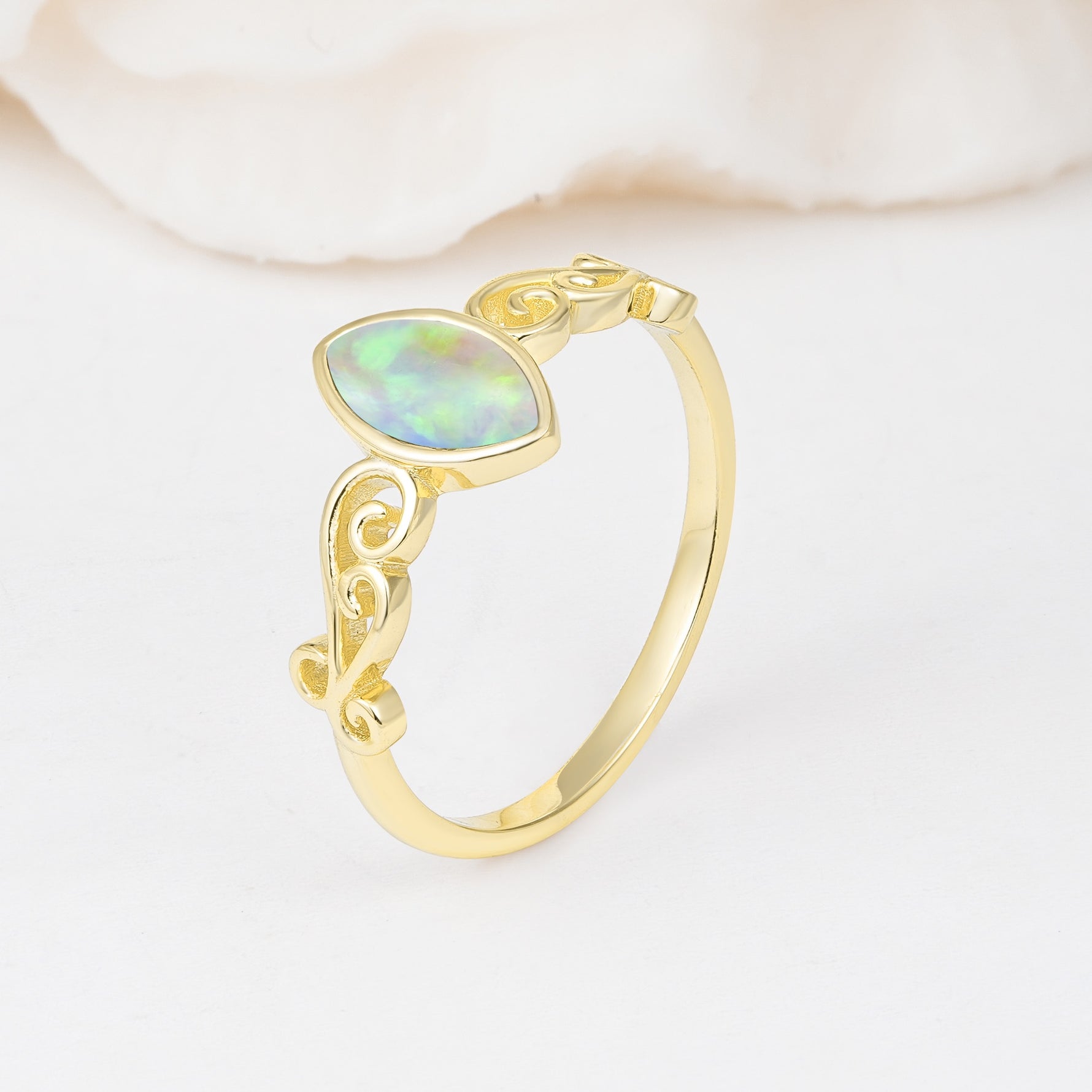 Vintage Marquise Cut Ornate Scroll Design Fire Opal Engagement Ring - Additional view