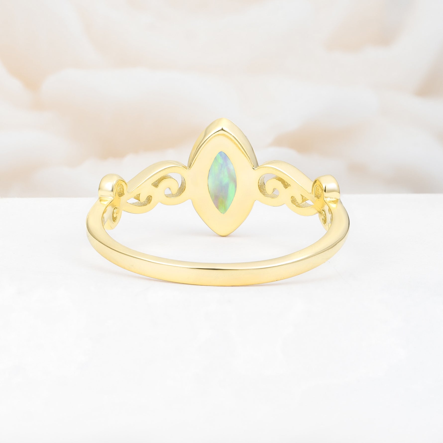 Vintage Marquise Cut Ornate Scroll Design Fire Opal Engagement Ring - Additional view