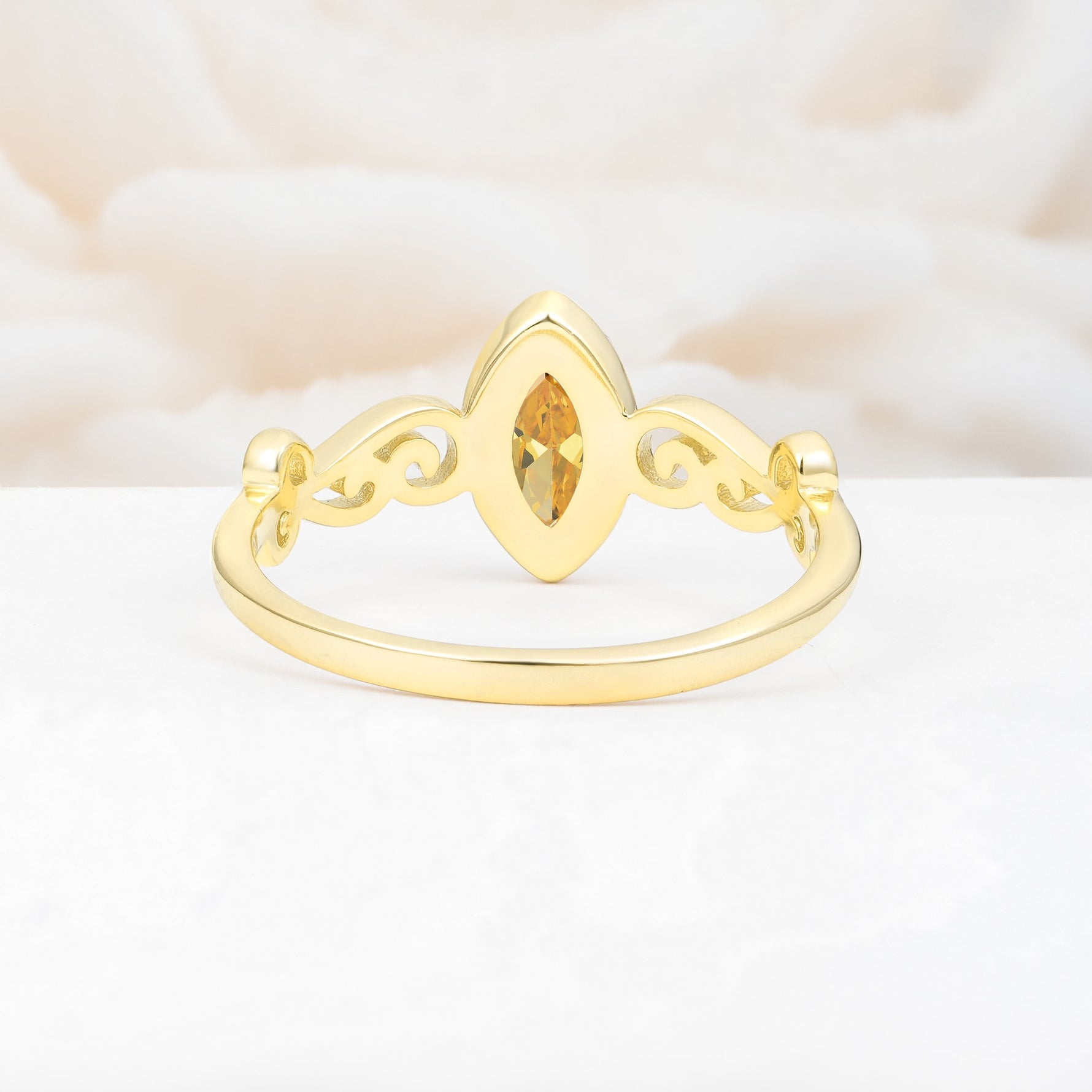 Vintage Marquise Cut Ornate Scroll Design Citrine Engagement Ring - Additional view