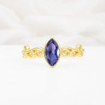 Vintage Marquise Cut Ornate Scroll Design Tanzanite Engagement Ring - Additional view