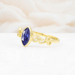 Vintage Marquise Cut Ornate Scroll Design Tanzanite Engagement Ring - Additional view