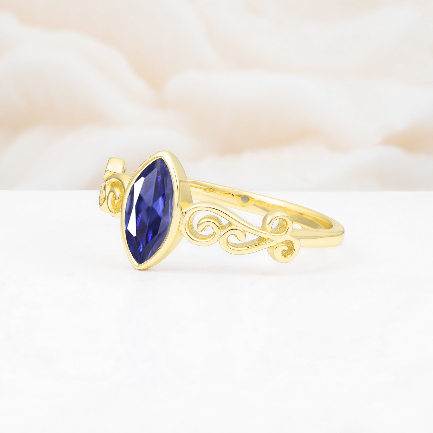 Vintage Marquise Cut Ornate Scroll Design Tanzanite Engagement Ring - Additional view