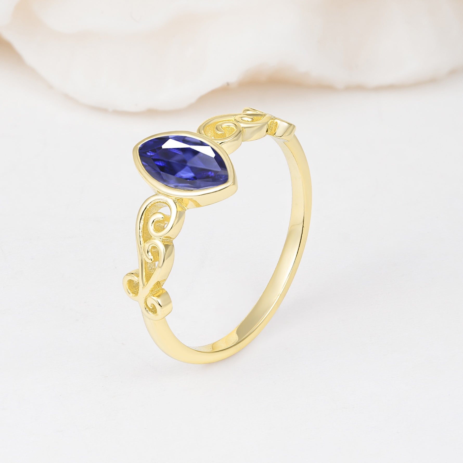 Vintage Marquise Cut Ornate Scroll Design Tanzanite Engagement Ring - Additional view