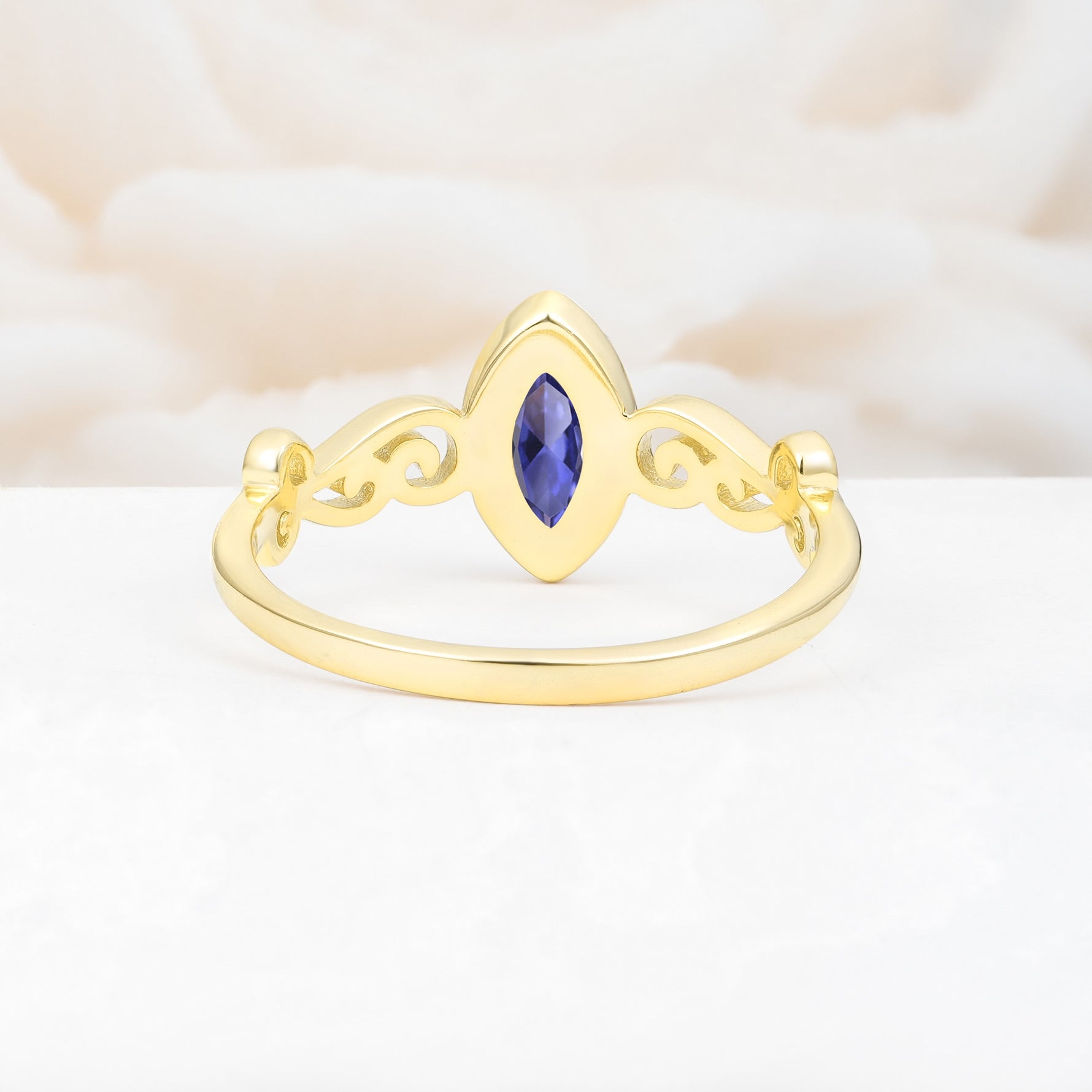 Vintage Marquise Cut Ornate Scroll Design Tanzanite Engagement Ring - Additional view
