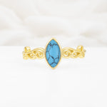 Vintage Marquise Cut Ornate Scroll Design Turquoise Engagement Ring - Additional view