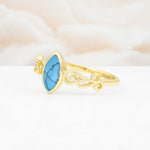 Vintage Marquise Cut Ornate Scroll Design Turquoise Engagement Ring - Additional view
