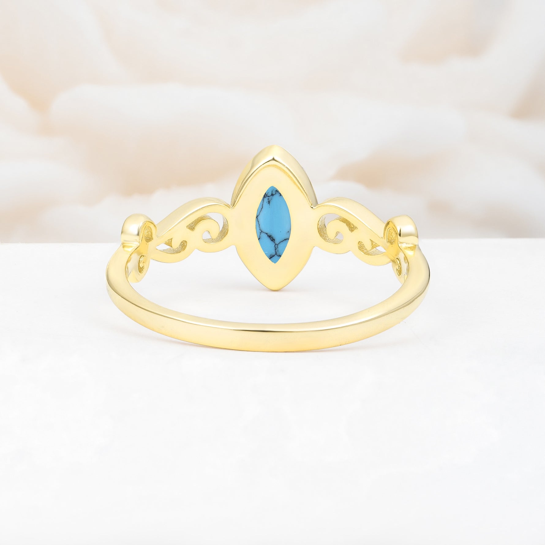 Vintage Marquise Cut Ornate Scroll Design Turquoise Engagement Ring - Additional view