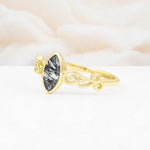 Vintage Marquise Cut Ornate Scroll Design Black Rutilated Quartz Engagement Ring - Additional view