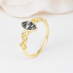 Vintage Marquise Cut Ornate Scroll Design Black Rutilated Quartz Engagement Ring - Additional view