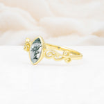 Vintage Marquise Cut Ornate Scroll Design Moss Agate Engagement Ring - Additional view