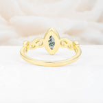Vintage Marquise Cut Ornate Scroll Design Moss Agate Engagement Ring - Additional view