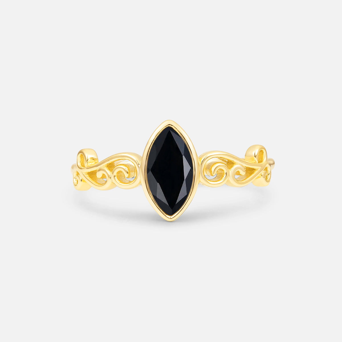 Vintage Art Nouveau Marquise-Cut Black Onyx Ring  Bridal Promise Ring