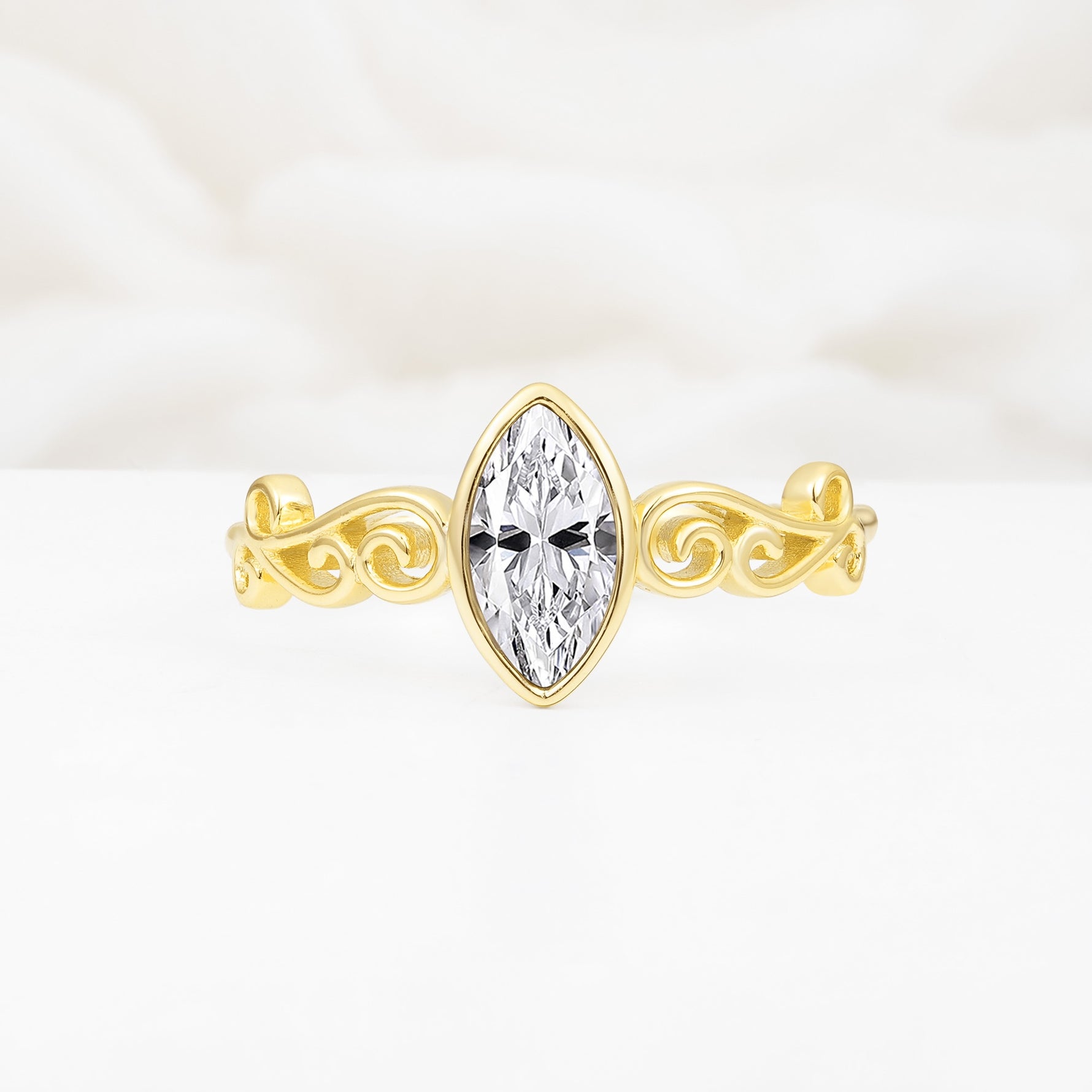Vintage Marquise Cut Ornate Scroll Design Lab Diamond Engagement Ring - Additional view