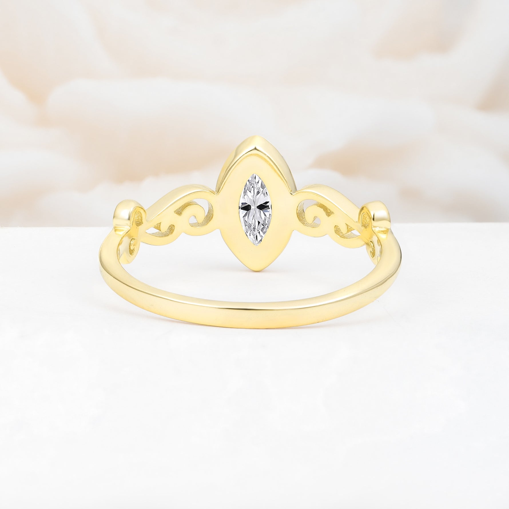 Vintage Marquise Cut Ornate Scroll Design Lab Diamond Engagement Ring - Additional view