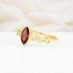 Vintage Marquise Cut Ornate Scroll Design Garnet Engagement Ring - Additional view