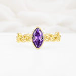 Vintage Marquise Cut Ornate Scroll Design Amethyst Engagement Ring - Additional view