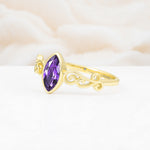 Vintage Marquise Cut Ornate Scroll Design Amethyst Engagement Ring - Additional view