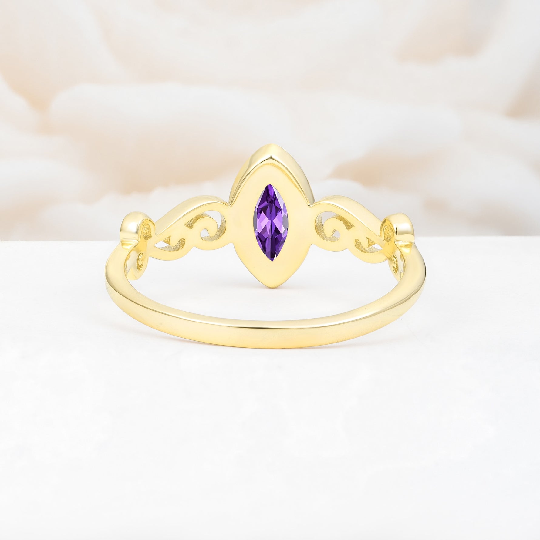 Vintage Marquise Cut Ornate Scroll Design Amethyst Engagement Ring - Additional view
