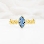 Vintage Marquise Cut Ornate Scroll Design Aquamarine Engagement Ring - Additional view