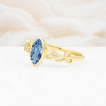 Vintage Marquise Cut Ornate Scroll Design Aquamarine Engagement Ring - Additional view