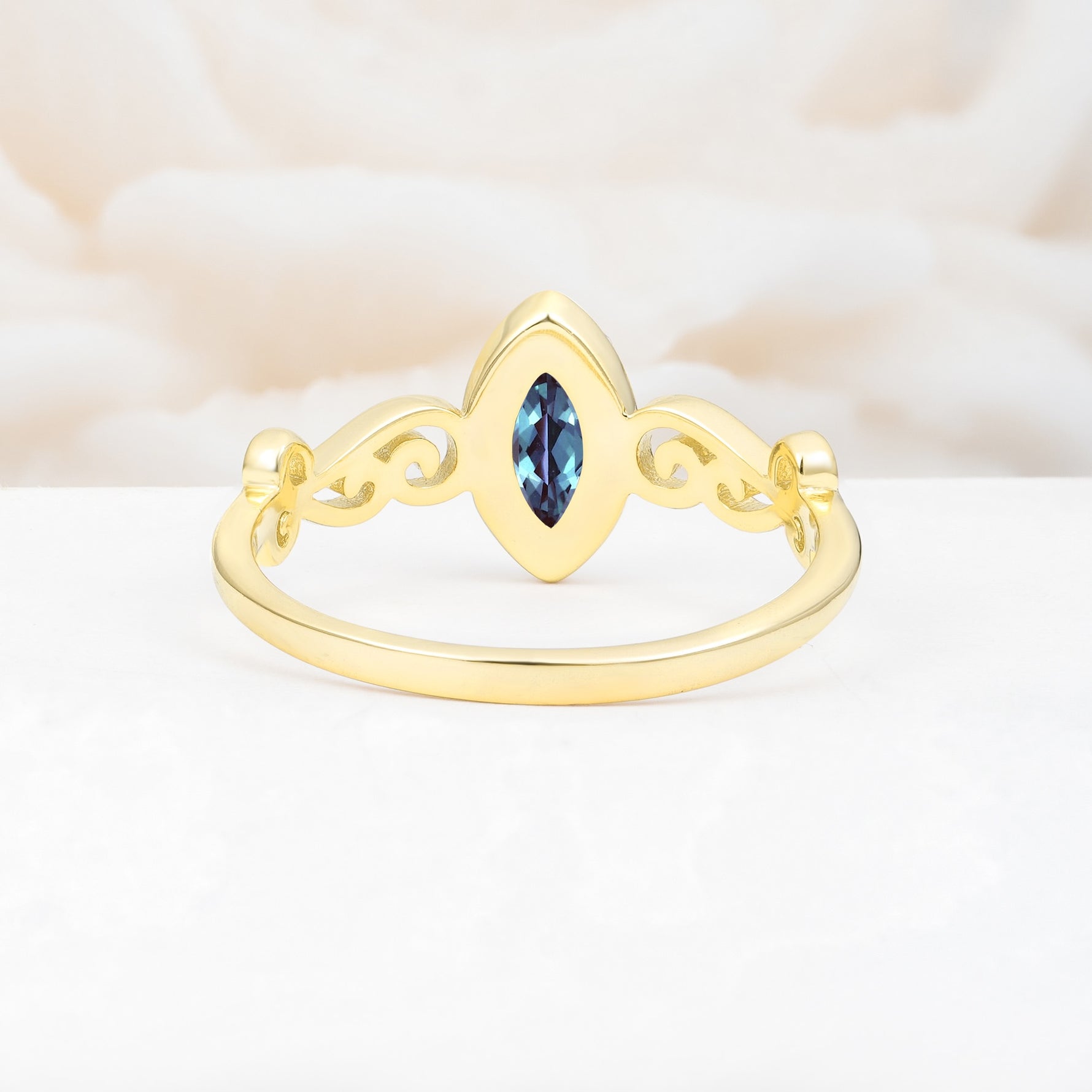 Vintage Marquise Cut Ornate Scroll Design Alexandrite Engagement Ring - Additional view