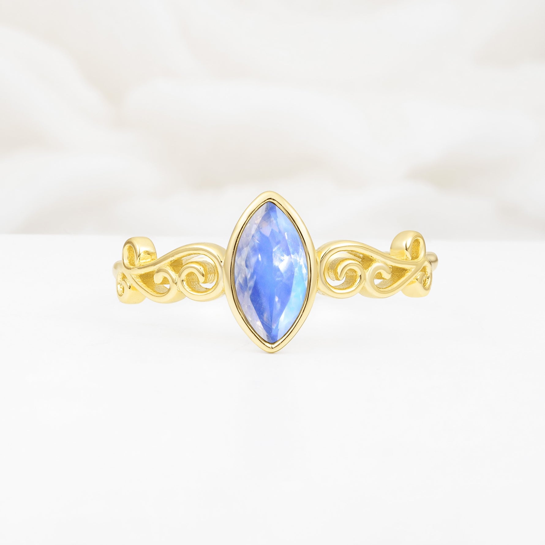Vintage Marquise Cut Ornate Scroll Design Moonstone Engagement Ring - Additional view