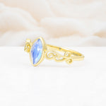 Vintage Marquise Cut Ornate Scroll Design Moonstone Engagement Ring - Additional view