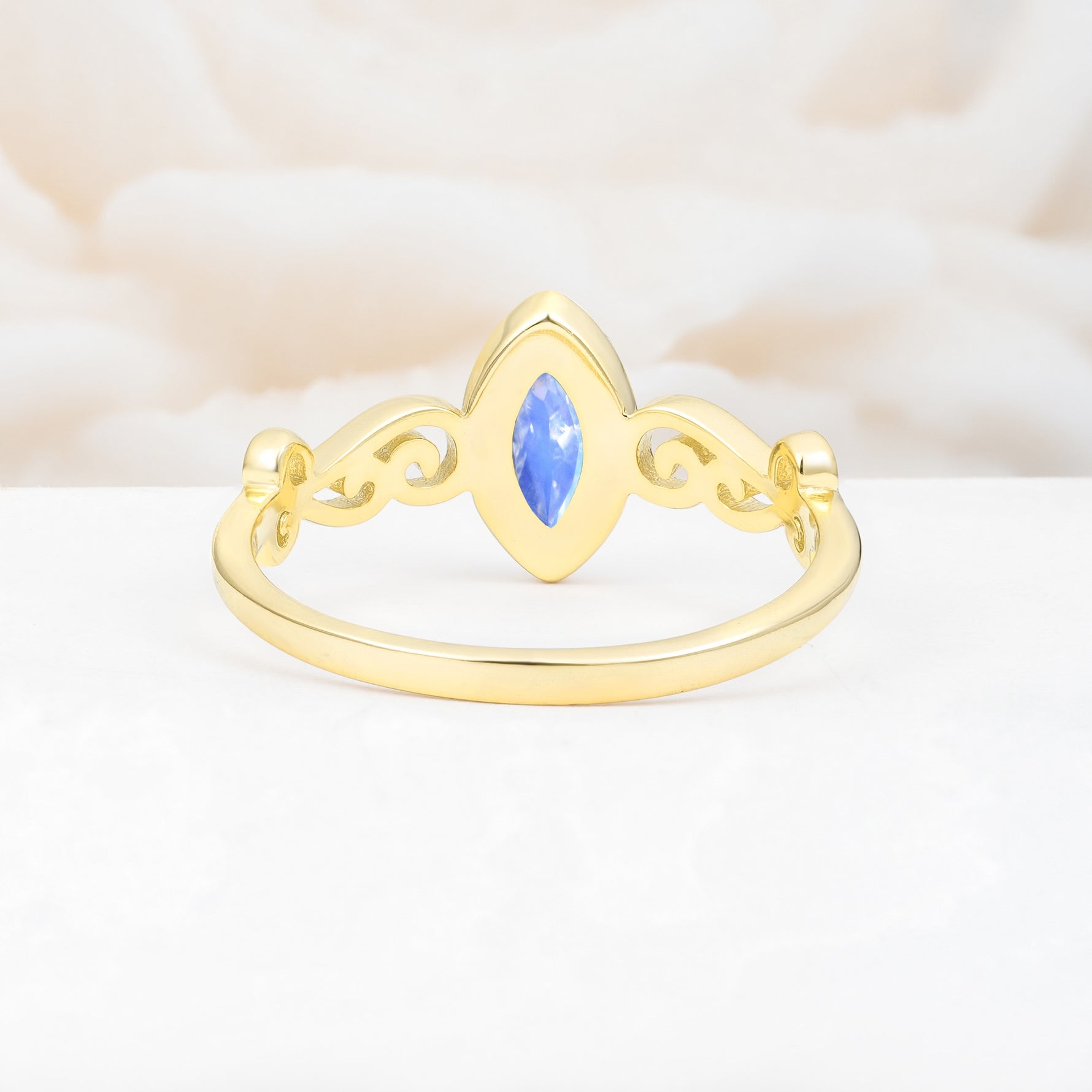 Vintage Marquise Cut Ornate Scroll Design Moonstone Engagement Ring - Additional view