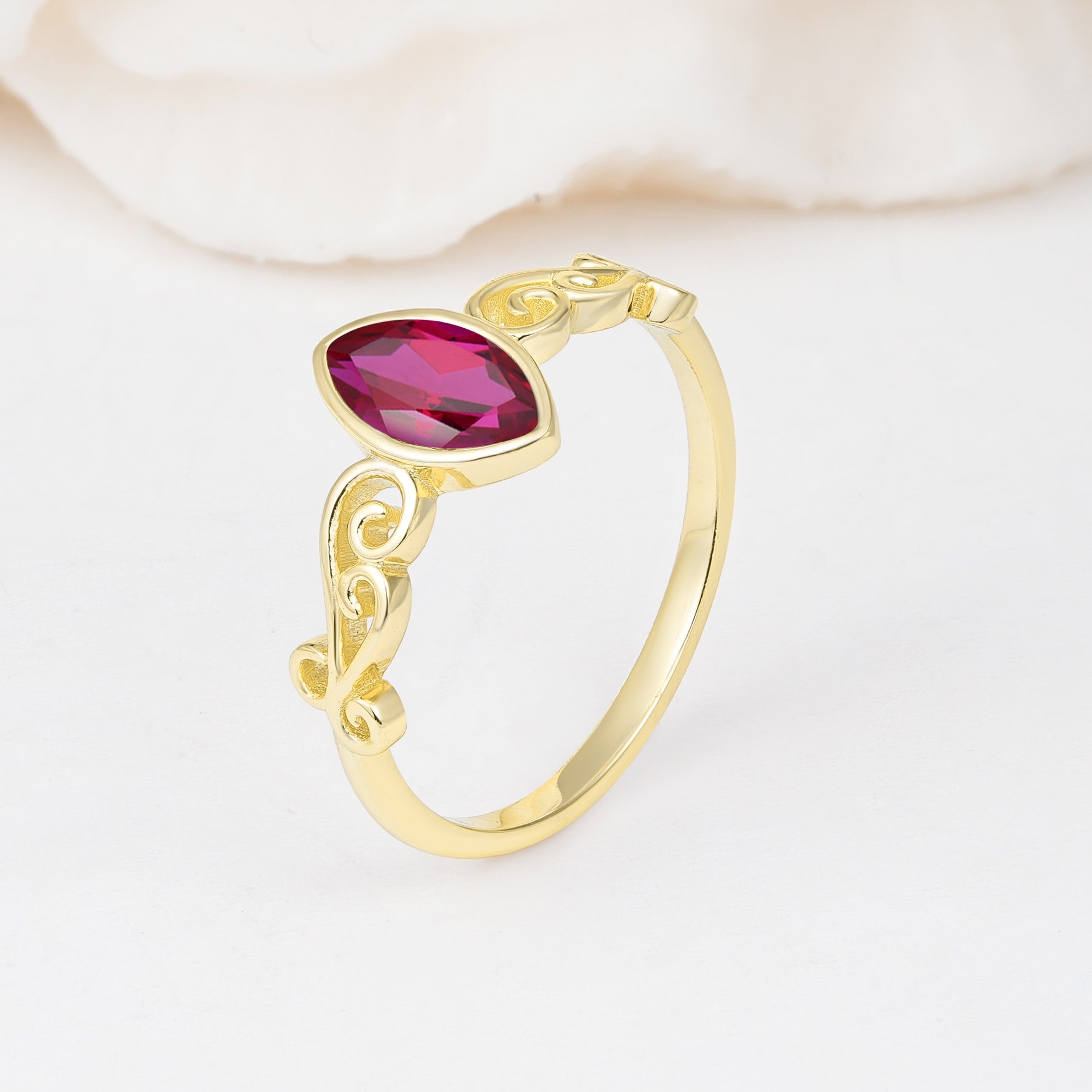 Vintage Marquise Cut Ornate Scroll Design Ruby Engagement Ring - Additional view