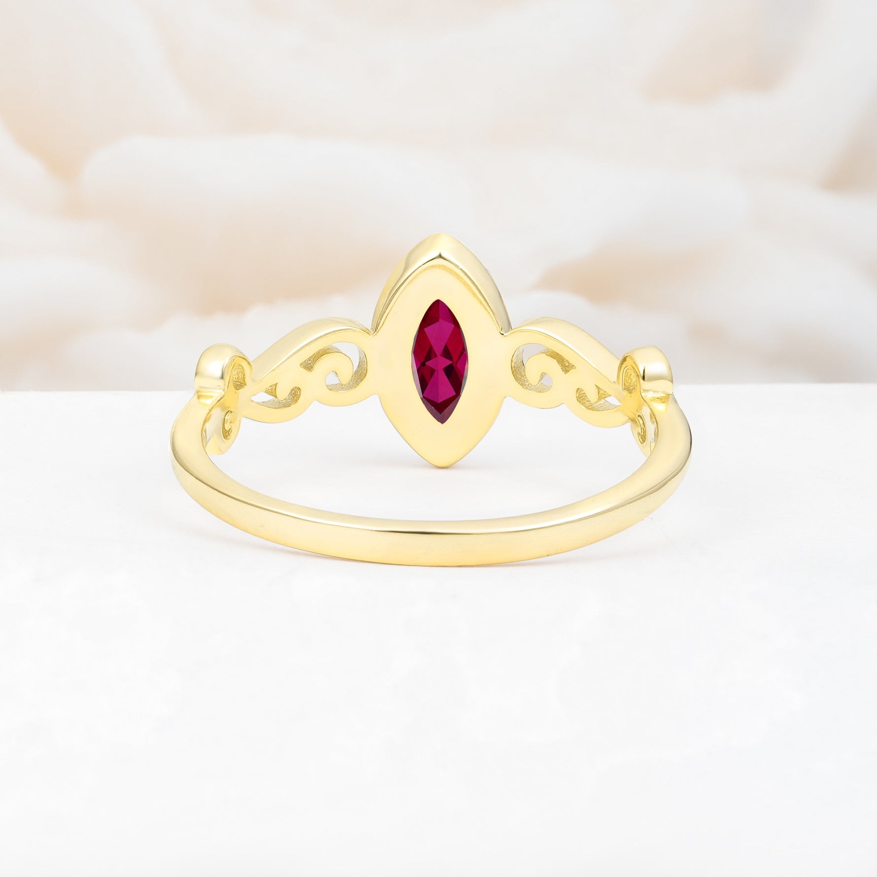 Vintage Marquise Cut Ornate Scroll Design Ruby Engagement Ring - Additional view