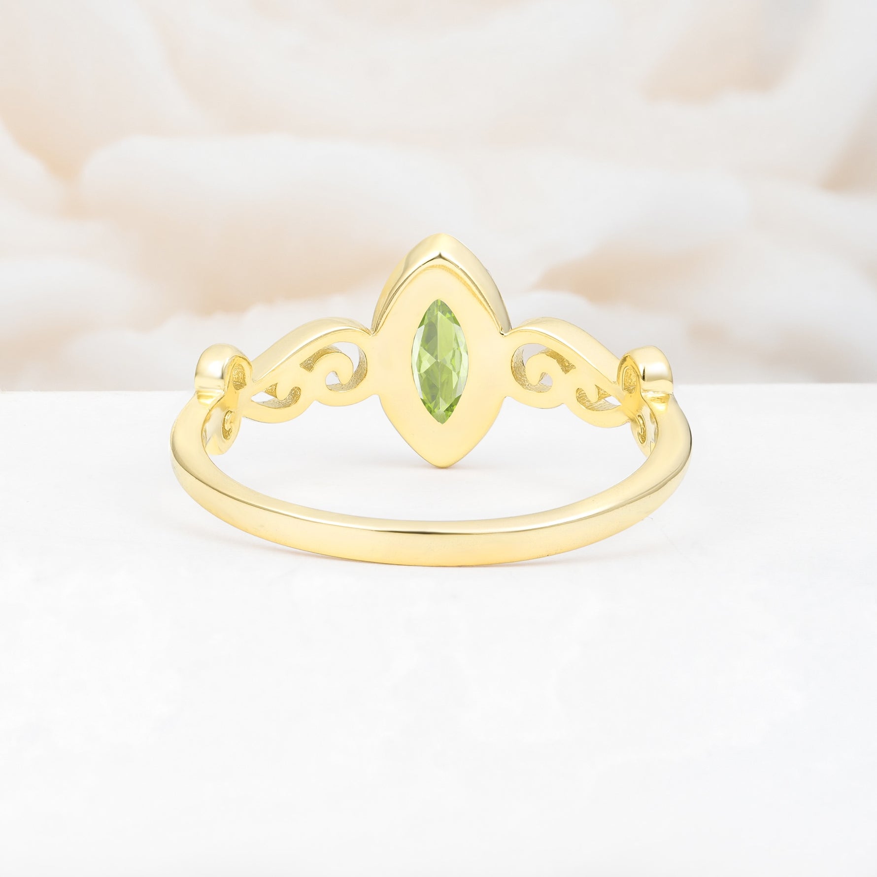 Vintage Marquise Cut Ornate Scroll Design Peridot Engagement Ring - Additional view