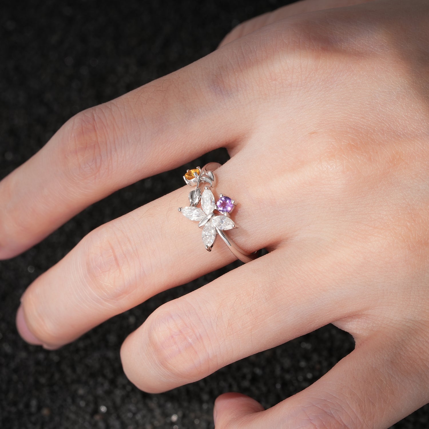 Floral Moissanite Statement Ring with Leaf and Vine Detail