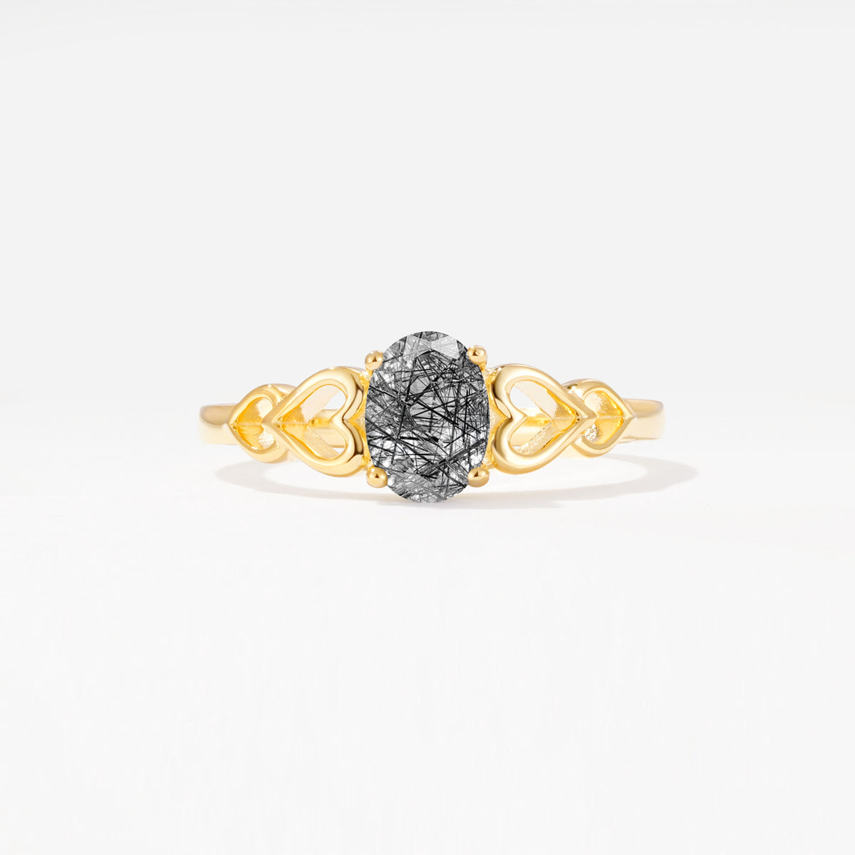 SR11911 Black Rutilated Quartz Ring - Yellow-Gold