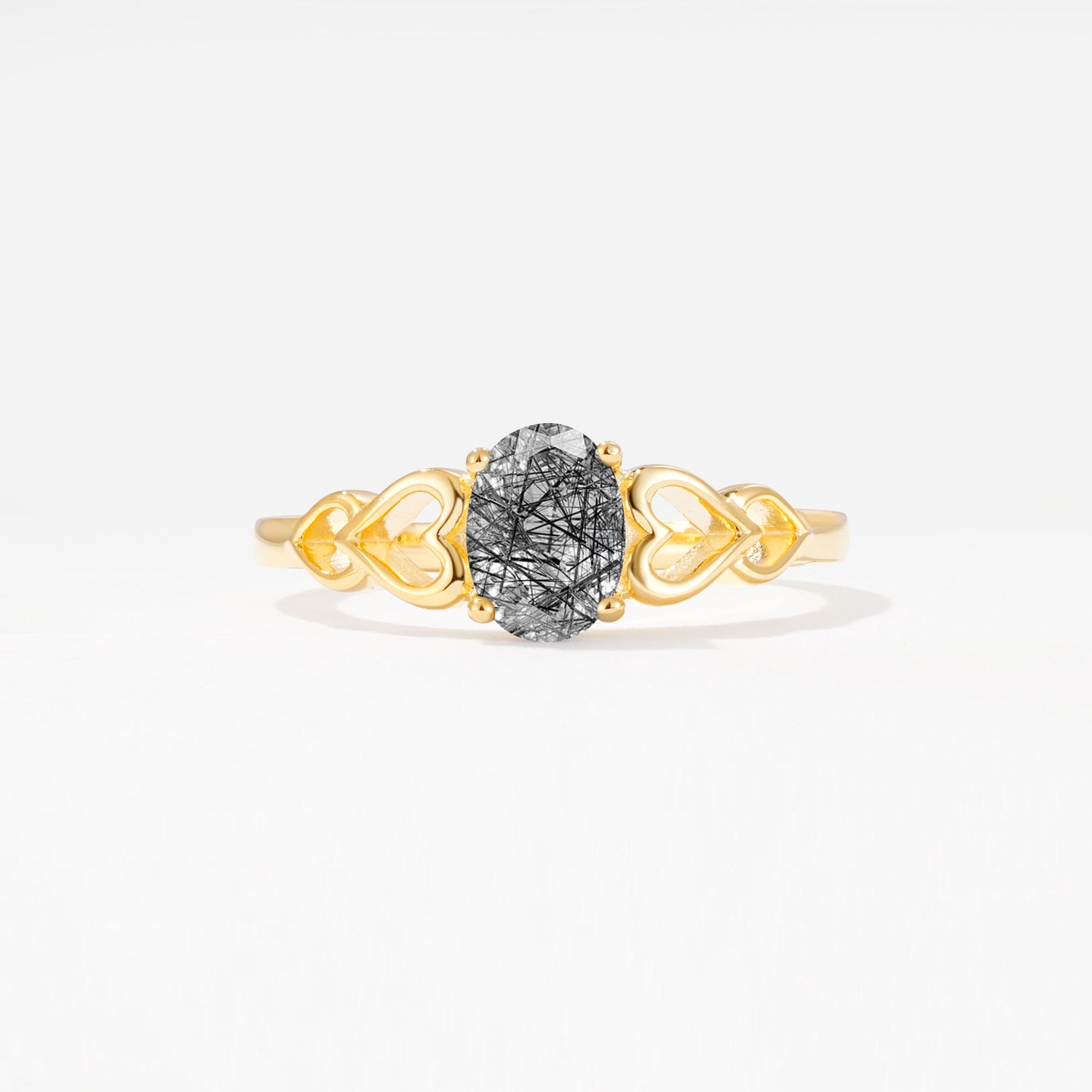 SR11911 Black Rutilated Quartz Ring - Yellow-Gold